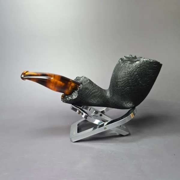 Peter Toth Black Sandblasted Freehand w/ Tortoiseshell Stem Handmade Briar Pipe, New - Image 4