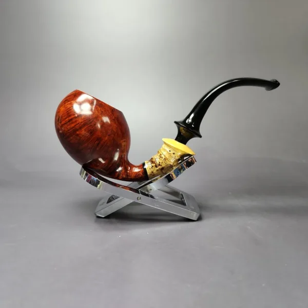 C-Pipe Smooth Tomato w/ Crazy Bamboo and Boxwood Handmade Briar Pipe, New - Image 5