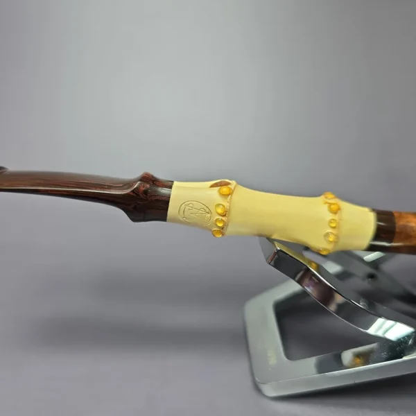 Steve Morrisette Smooth Egg w/ Bamboo & Amberoid Estate Briar Pipe, Unsmoked - Image 5
