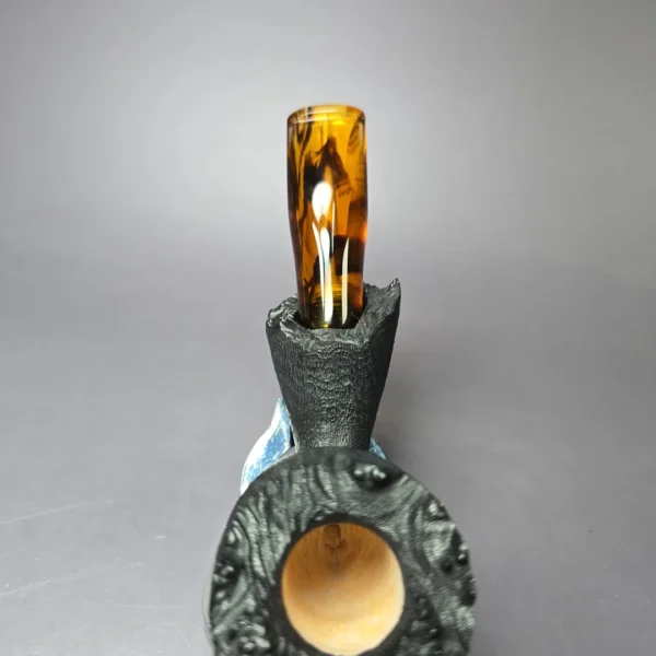 Peter Toth Black Sandblasted Freehand w/ Tortoiseshell Stem Handmade Briar Pipe, New - Image 6