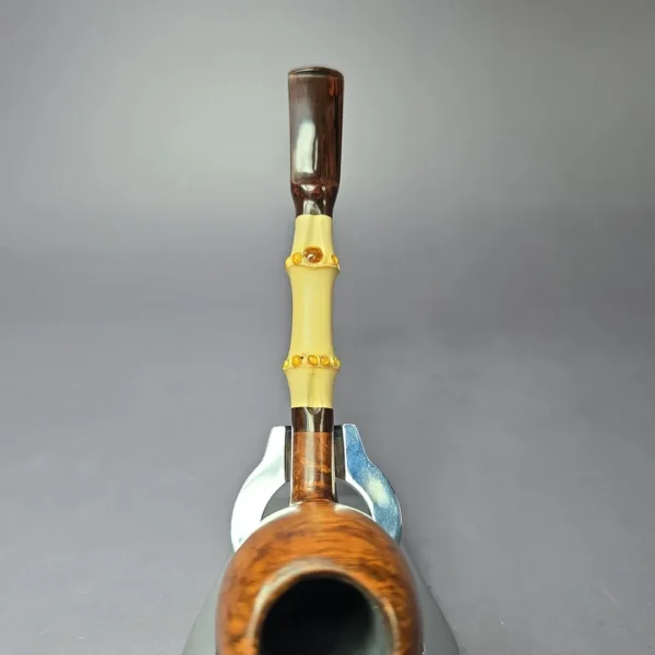 Steve Morrisette Smooth Egg w/ Bamboo & Amberoid Estate Briar Pipe, Unsmoked - Image 8
