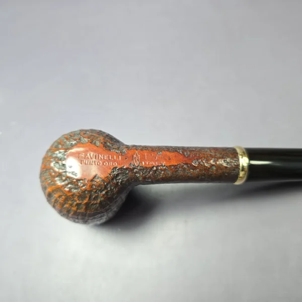Savinelli Punto Oro 127 w/ Gold Sandblasted Billiard Estate Briar Pipe, 6mm, Unsmoked - Image 8