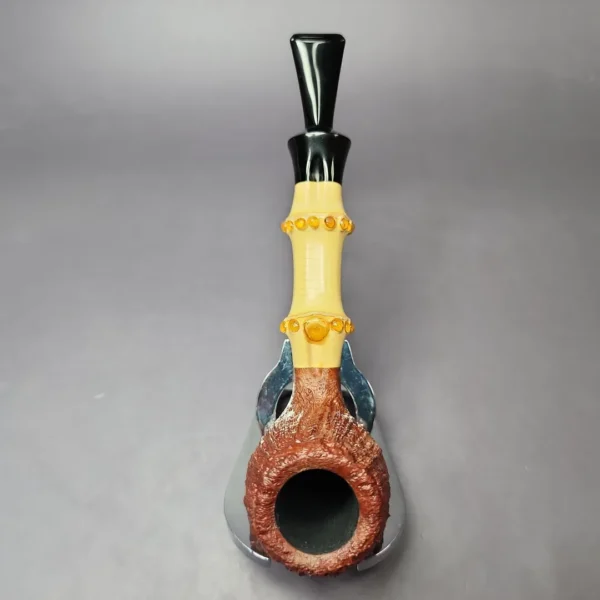 Michael Linder 2011 C2 Sandblasted Billiard w/ Bamboo Estate Briar Pipe, Unsmoked - Image 9