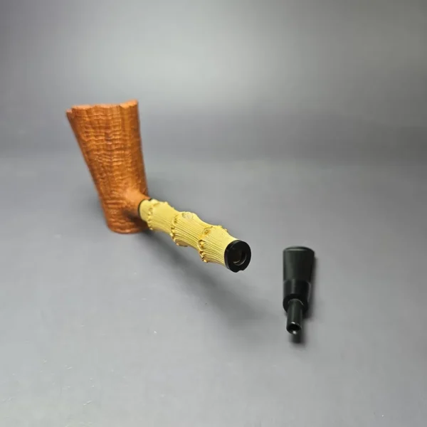 Larrysson (Paul Hubartt) XL Sandblasted Bamboo Poker Estate Briar Pipe, Unsmoked - Image 11