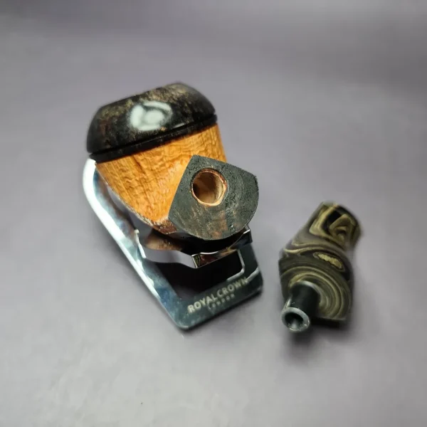 Voboril Pipes Partially Sandblasted Chubby Bulldog Estate Briar Pipe, Unsmoked - Image 12