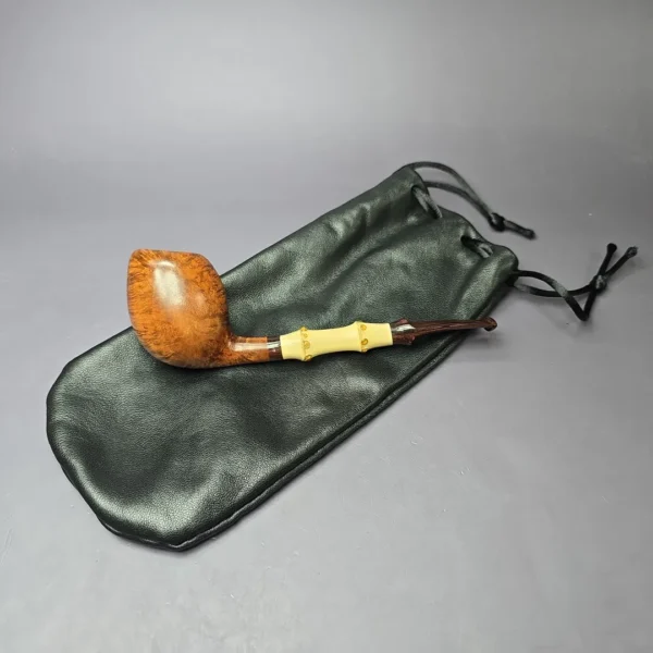 Steve Morrisette Smooth Egg w/ Bamboo & Amberoid Estate Briar Pipe, Unsmoked - Image 12