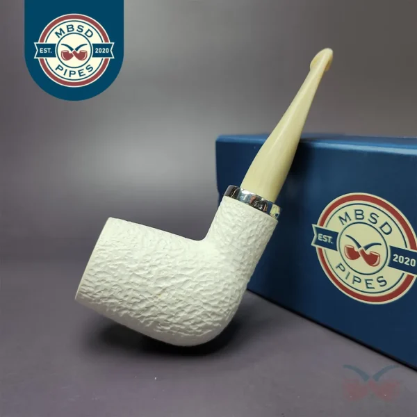MBSD Meerschaum Silver Reverse Calabash Billiard Block Meerschaum Pipe, New