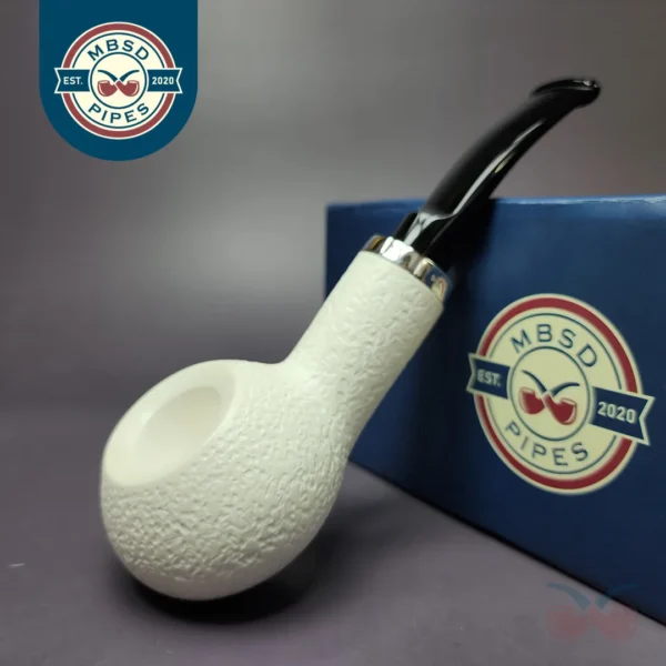 MBSD Meerschaum Silver Rustic Author Block Meerschaum Pipe, New