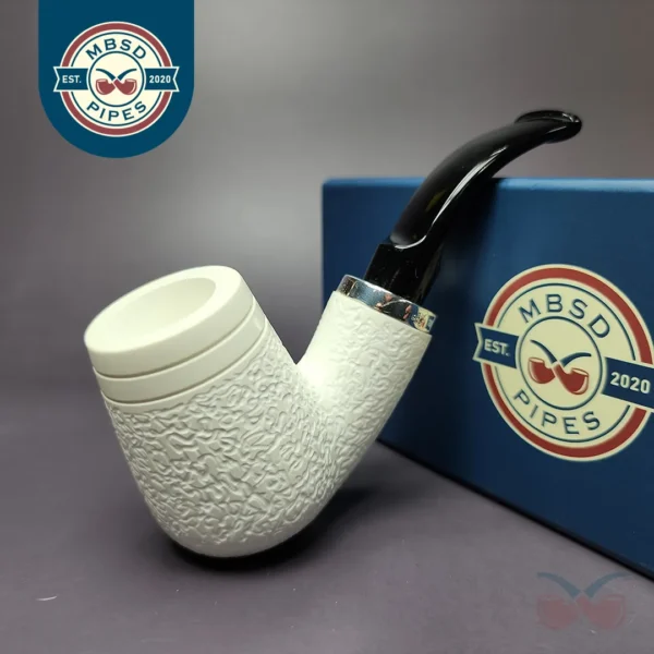 MBSD Meerschaum Silver Rusticated Rev Calabash Brandy Block Meerschaum Pipe, New