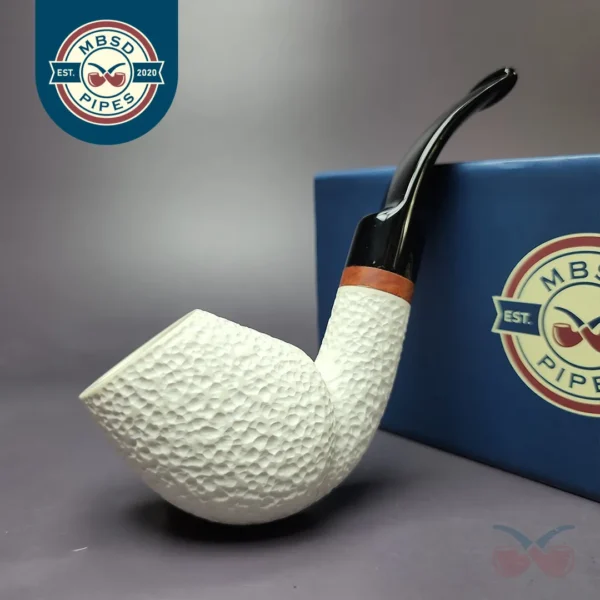 MBSD Meerschaum Deluxe Rusticated Egg Block Meerschaum Pipe, Briar-Mortise, New