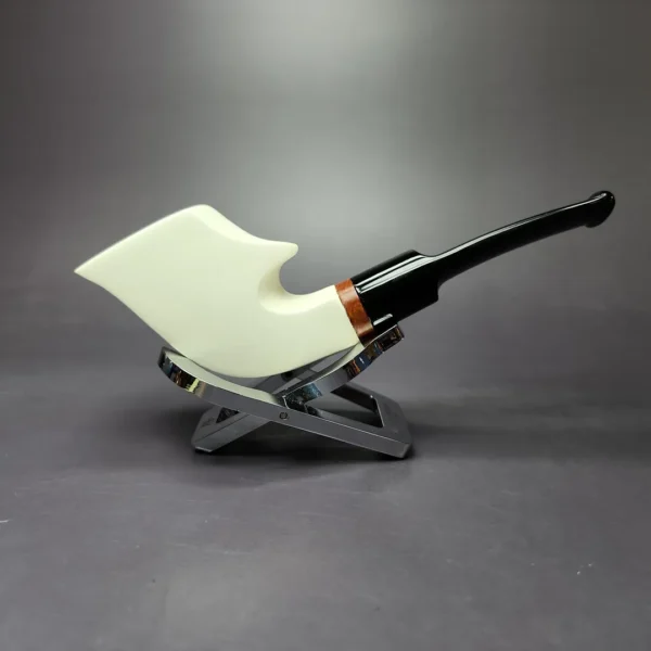 MBSD Meerschaum Deluxe Asymmetric Fish Block Meerschaum Pipe, Briar-Mortise, New - Image 2