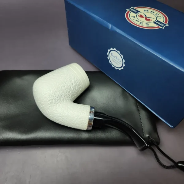 MBSD Meerschaum Silver Rusticated Rev Calabash Brandy Block Meerschaum Pipe, New - Image 2