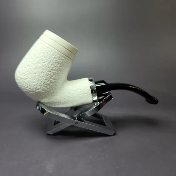 MBSD Meerschaum Silver Rusticated Rev Calabash Brandy Block Meerschaum Pipe, New - Image 3