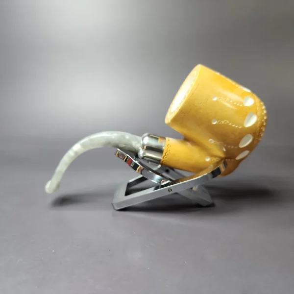 MBSD Meerschaum Silver Lattice Carved Oom Paul Block Meerschaum Pipe, New - Image 4