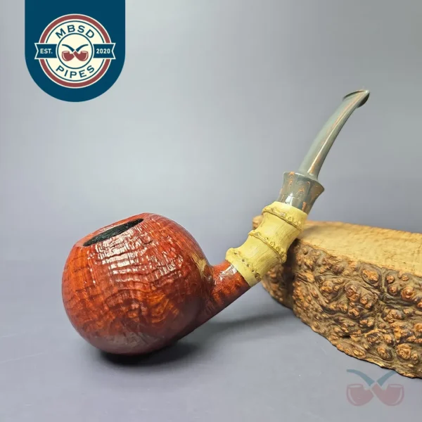SU Pipes Contrast Sandblasted Apple w/ Bamboo Handmade Briar Pipe, New