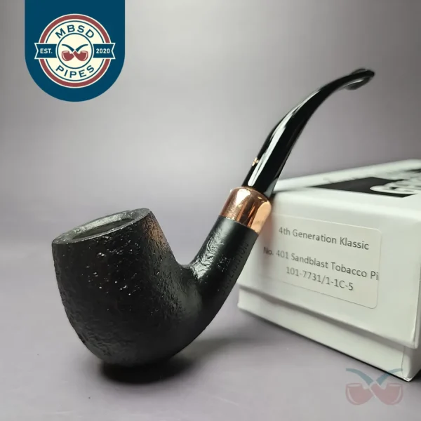 4th Generation Klassisk 401 Sandblasted Bent Billiard Estate Briar Pipe, Unsmoked