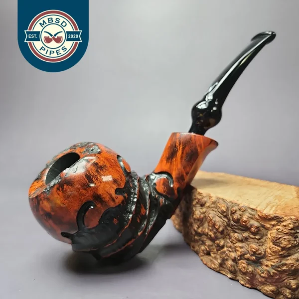 Nording Abstract Partially Rusticated Freehand Estate Briar Pipe, Unsmoked