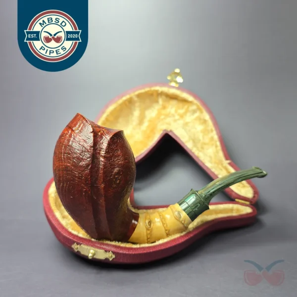 SU Pipes Sandblasted Shield w/ Bamboo Handmade Briar Pipe, New