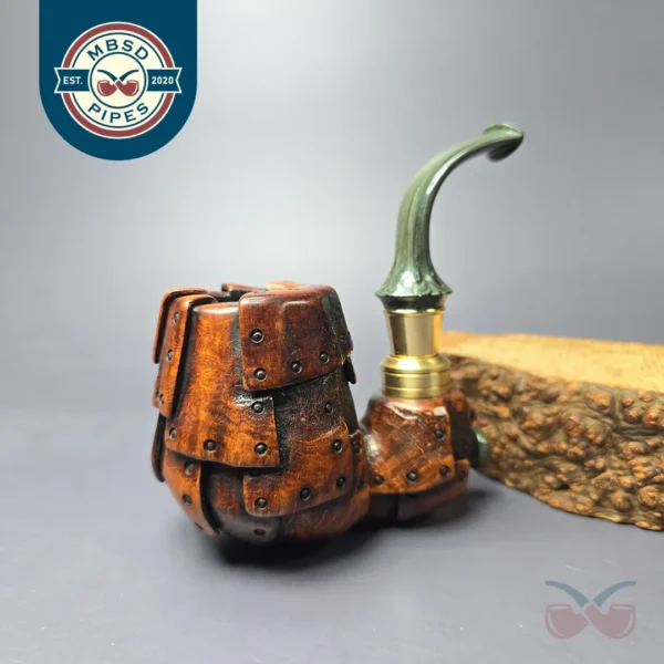 Moonlight Pipes "Steampunk" Oom Paul Sitter w/Brass Handmade Briar Pipe, New