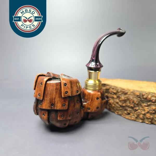 Moonlight Pipes “Steampunk” Oom Paul Sitter w/Brass Handmade Briar Pipe, New
