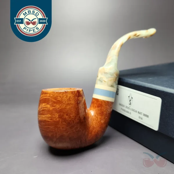 Savinelli Sasso 614 Smooth Bent Billiard Briar Pipe, New, 6mm