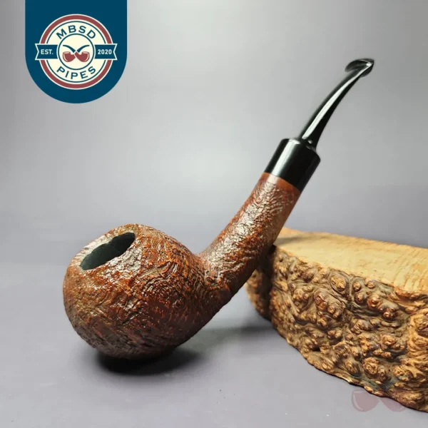 HS Studio Sandblasted Long Shank Apple Estate Briar Pipe, Unsmoked