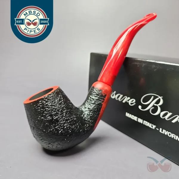 Ceasare Barontini Vulcano 05 Sandblasted Bent Billiard Estate Briar Pipe, Unsmoked, 9mm