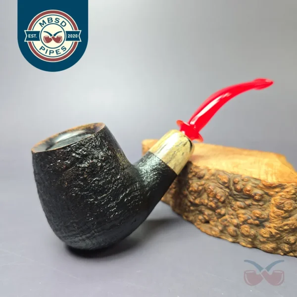 RD Pipes by Ron Powell Sandblasted Bent Brandy w/ Spalted Tamarind Briar Pipe, New