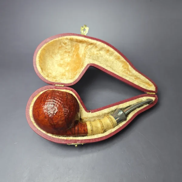 SU Pipes Contrast Sandblasted Apple w/ Bamboo Handmade Briar Pipe, New - Image 2