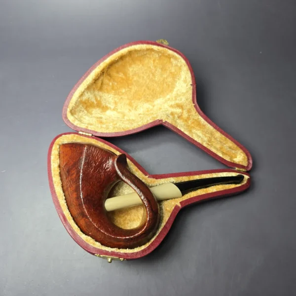 SU Pipes Sandblasted Speared Fish w/ Boxwood & Case Handmade Briar Pipe, New - Image 2