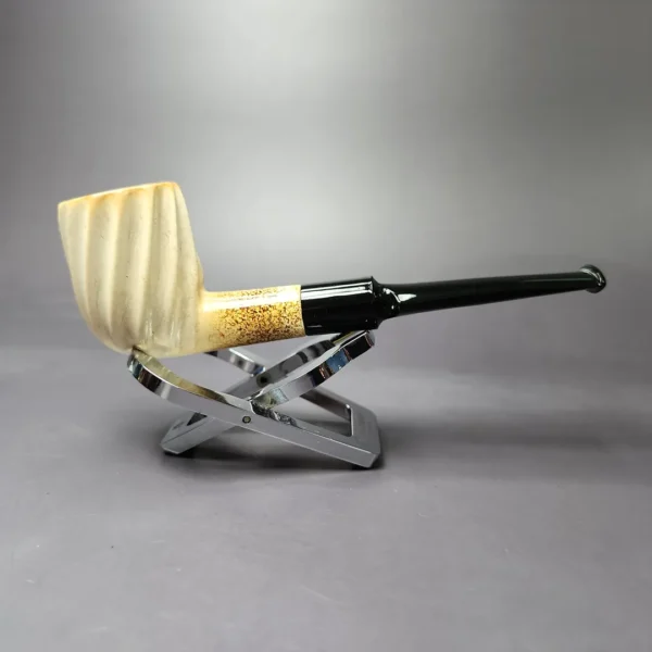Spiral Carved Billiard Estate Block Meerschaum Pipe w/ Case, Turkish Estates - Image 2