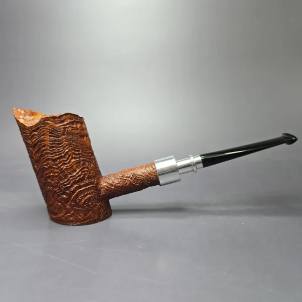 RD Pipes by Ron Powell XL Sandblasted Silver Spigot Poker Strawberry Briar Pipe, New - Image 2