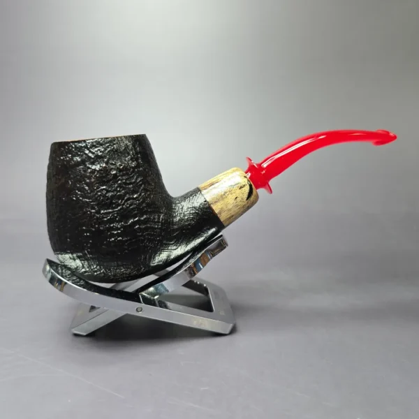RD Pipes by Ron Powell Sandblasted Bent Brandy w/ Spalted Tamarind Briar Pipe, New - Image 2