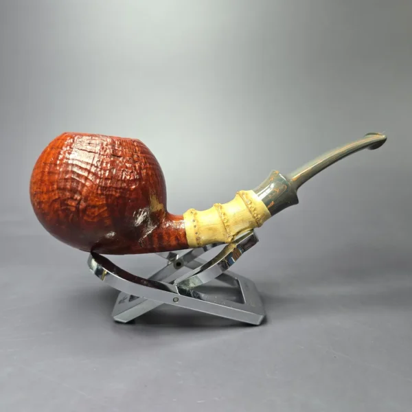 SU Pipes Contrast Sandblasted Apple w/ Bamboo Handmade Briar Pipe, New - Image 3