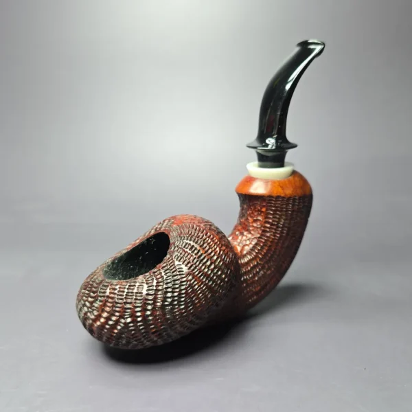 SU Pipes Denim Rusticated Mushroom w/ Ivorite & Case Handmade Briar Pipe, New - Image 3