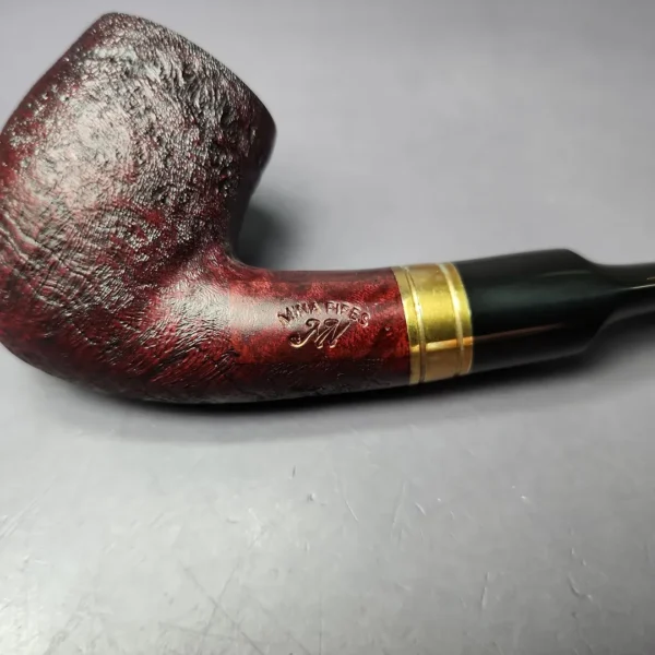 Mina Pipes Sandblasted Bent Billiard w/ Brass Estate Briar Pipe, Unsmoked - Image 3