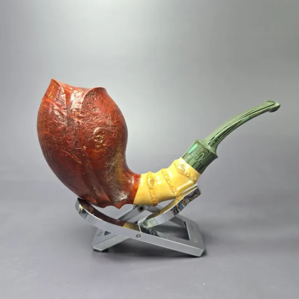 SU Pipes Sandblasted Shield w/ Bamboo Handmade Briar Pipe, New - Image 3