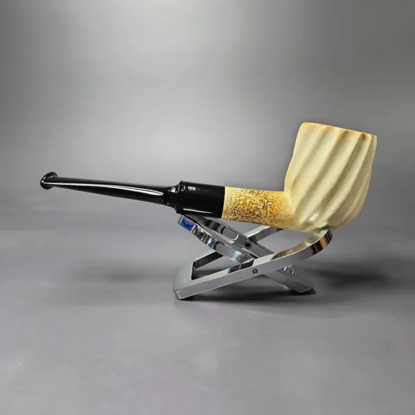 Spiral Carved Billiard Estate Block Meerschaum Pipe w/ Case, Turkish Estates - Image 3