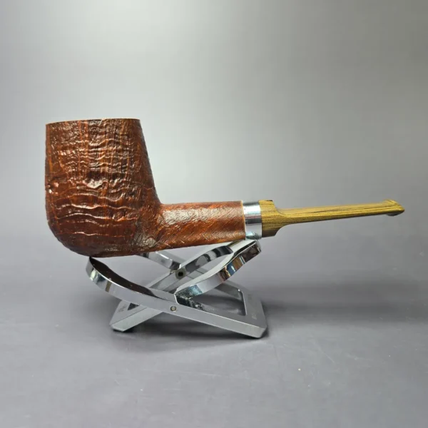 RD Pipes by Ron Powell Sandblasted Brandy w/ Silver Briar Pipe, New - Image 3