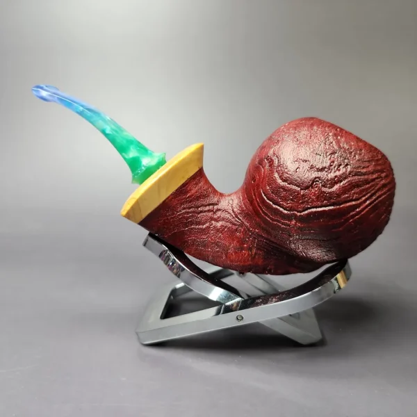 Mina Pipes Sandblasted Danish Apple w/ Olivewood Estate Briar Pipe, Unsmoked - Image 4