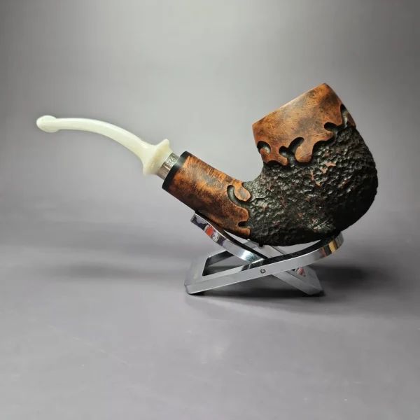 Nording C XL Partially Rusticated Bent Billiard w/ Silver Estate Briar Pipe, Unsmoked - Image 4