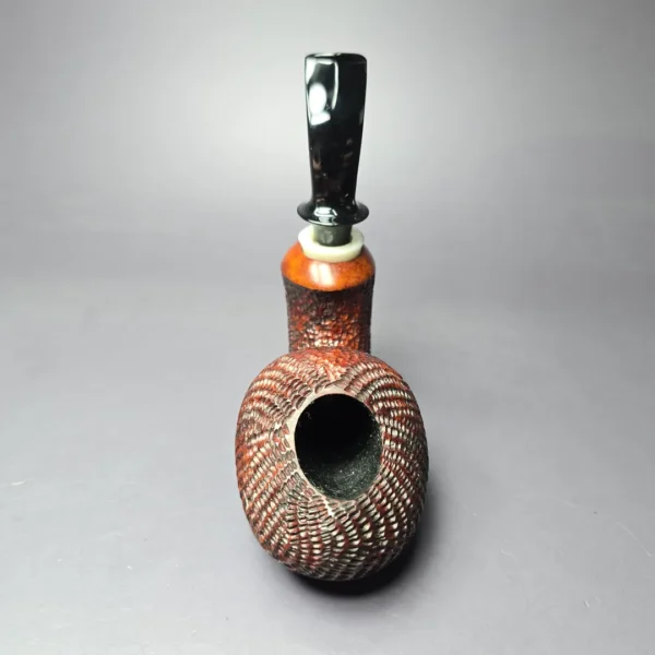 SU Pipes Denim Rusticated Mushroom w/ Ivorite & Case Handmade Briar Pipe, New - Image 4