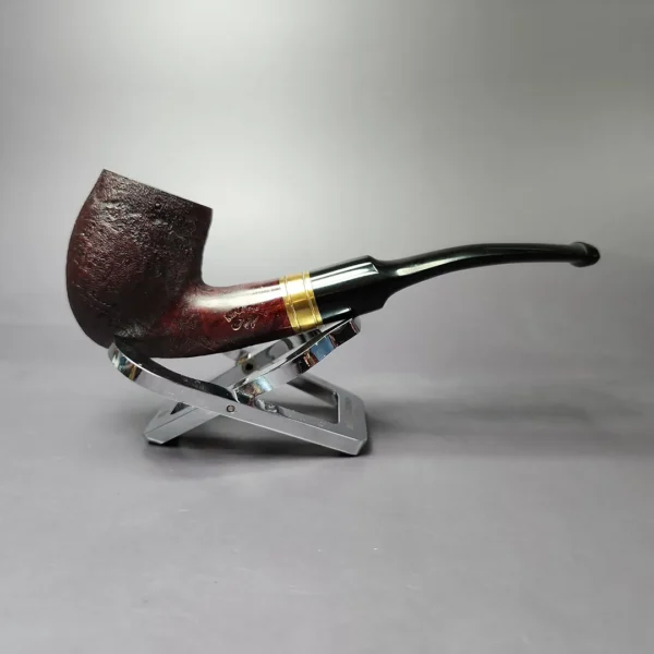 Mina Pipes Sandblasted Bent Billiard w/ Brass Estate Briar Pipe, Unsmoked - Image 4