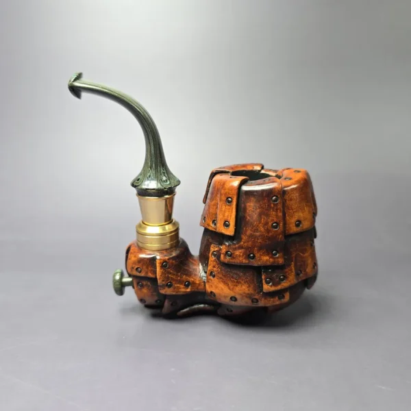 Moonlight Pipes "Steampunk" Oom Paul Sitter w/Brass Handmade Briar Pipe, New - Image 4