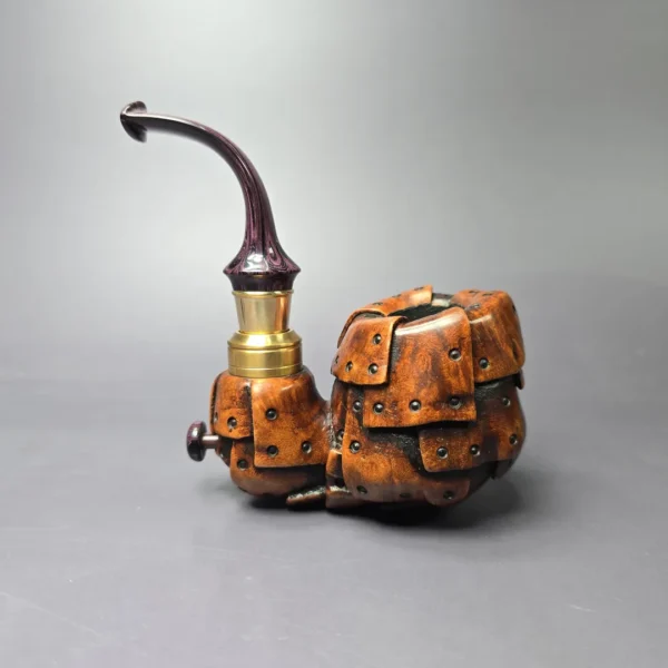 Moonlight Pipes “Steampunk” Oom Paul Sitter w/Brass Handmade Briar Pipe, New - Image 4