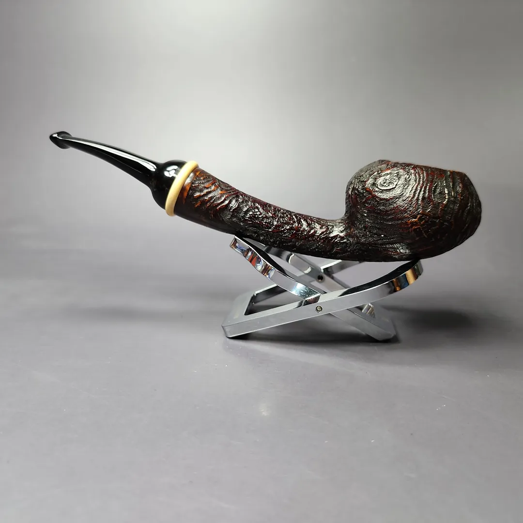 HS Studio Sandblasted Long Shank Acorn w/ Boxwood Estate Briar Pipe, Unsmoked - Image 4