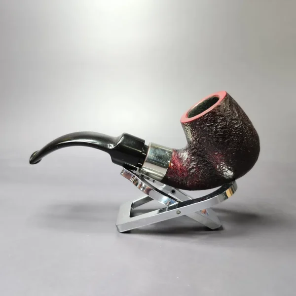 Brebbia First Sabbiata 6013 Sandblasted Bent Billiard w/ Silver Estate Briar Pipe, Italian Estates - Image 4