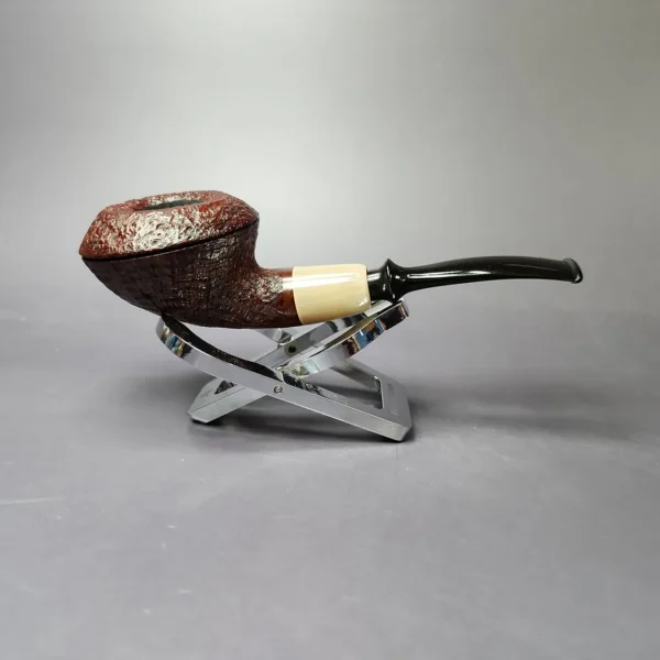 HS Studio Sandblasted Squat Rhodesian w/ Horn Estate Briar Pipe, Unsmoked - Image 4