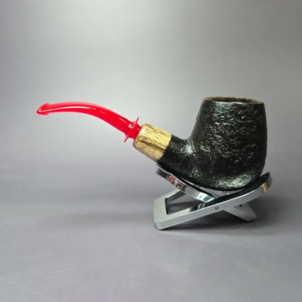 RD Pipes by Ron Powell Sandblasted Bent Brandy w/ Spalted Tamarind Briar Pipe, New - Image 4