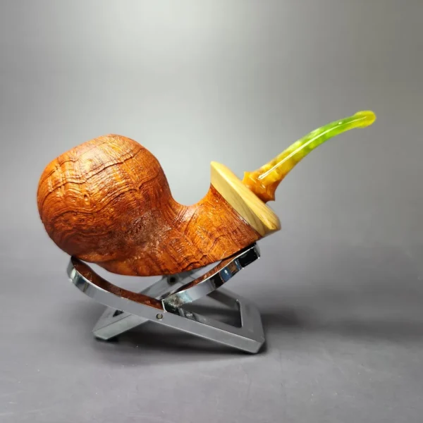 Mina Pipes Sandblasted Danish Apple w/ Olivewood Estate Briar Pipe, Unsmoked - Image 4